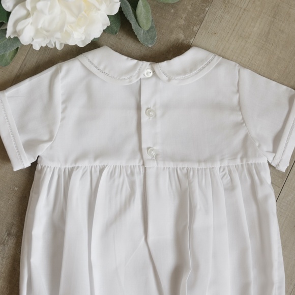 Smocked Embroidered Diamond Creeper WHITE Heirloom Romper Feltman Brothers NEW - Picture 4 of 6